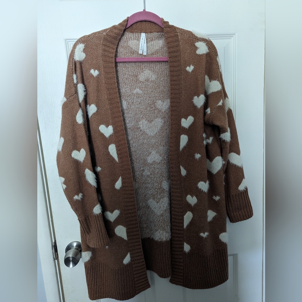 XL Brown Sweater with Fuzzy Hearts.
